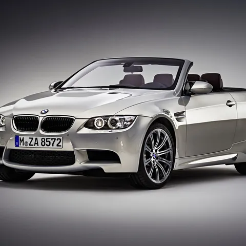 Silver BMW E93 M3 Convertible with the top down, studio shot