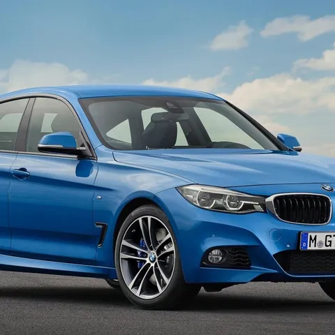 Blue BMW F34 3 Series Gran Turismo M Sport, front three-quarter view