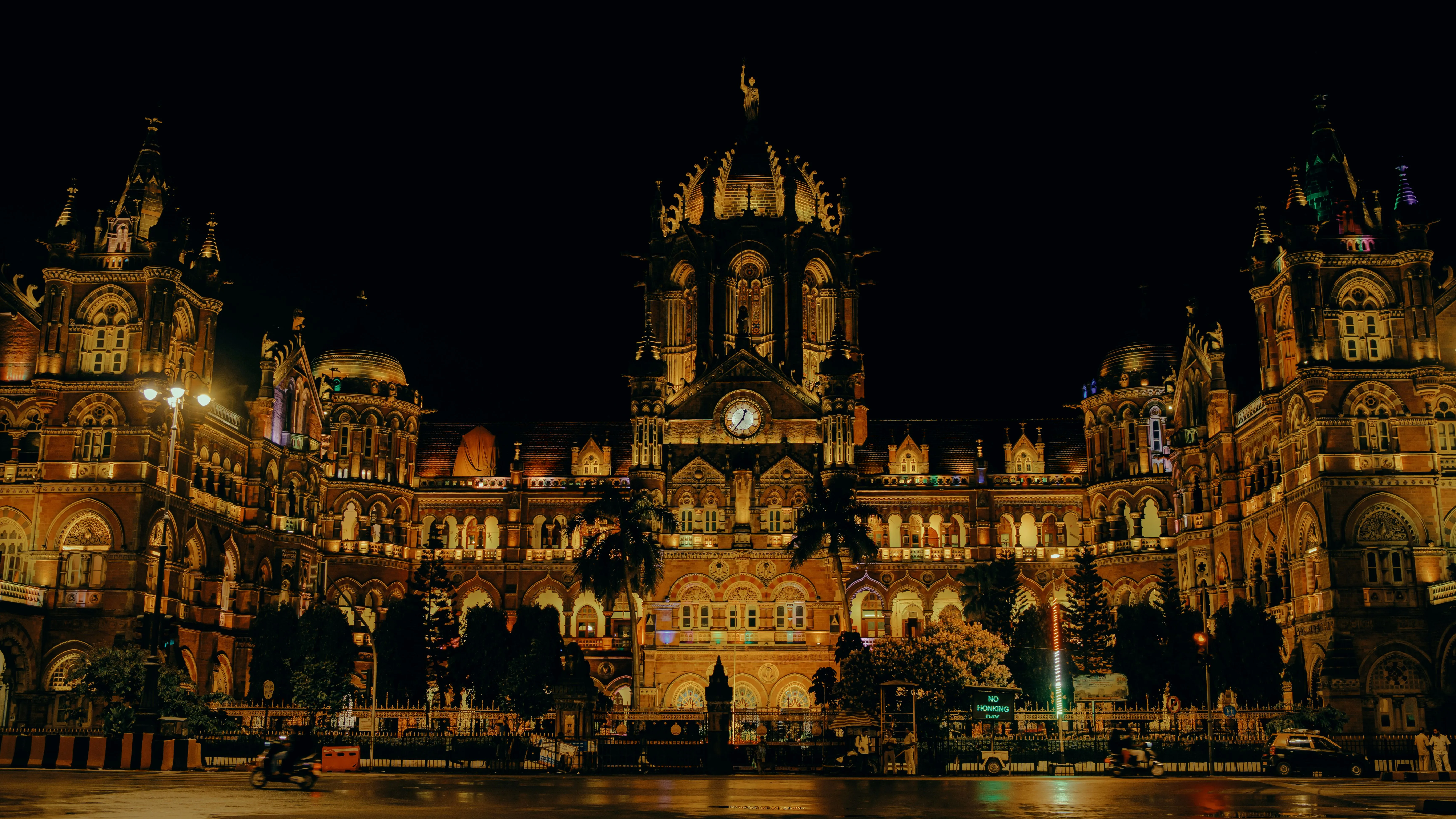 Chhatrapati Shivaji Maharaj Terminus (CSMT) lit up at night, Mumbai